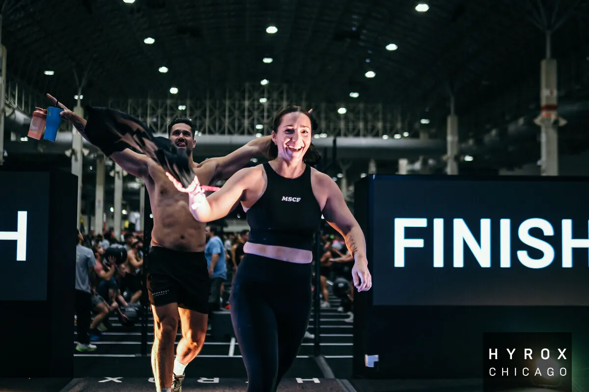 Moonshot CrossFit athletes celebrating at the Hyrox finish line