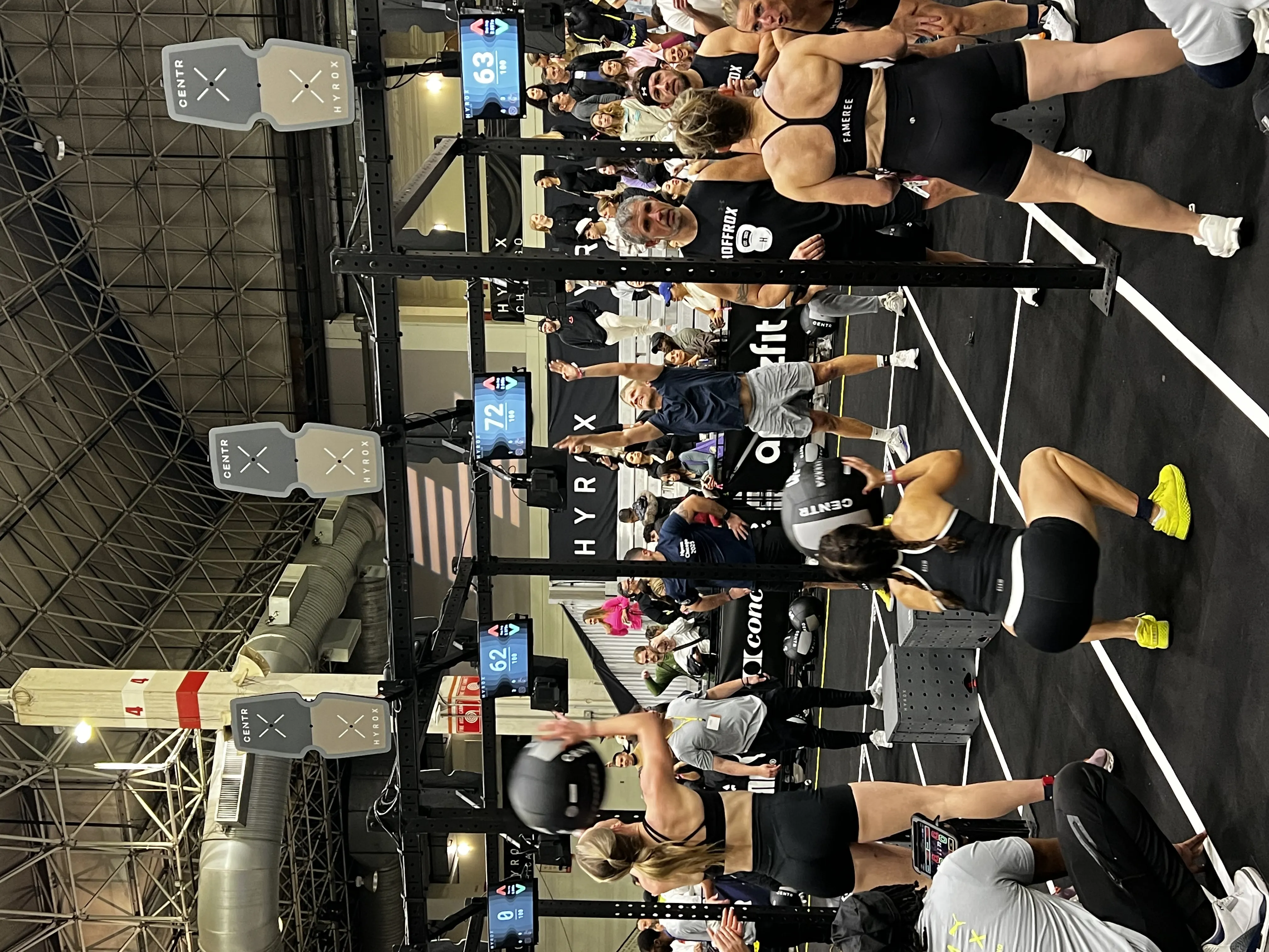 Athletes competing on the SkiErg at Hyrox